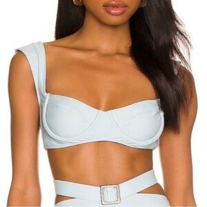Light Blue One-Shoulder Bikini Top and bikini bottoms - set